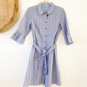Draper James Blue Pinstripe Collared Shirt Dress